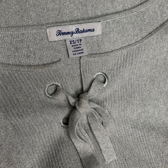 Gray Metallic Tommy Bahama Lace Up Dolman Sleeve Sweater - Picture 4 of 5